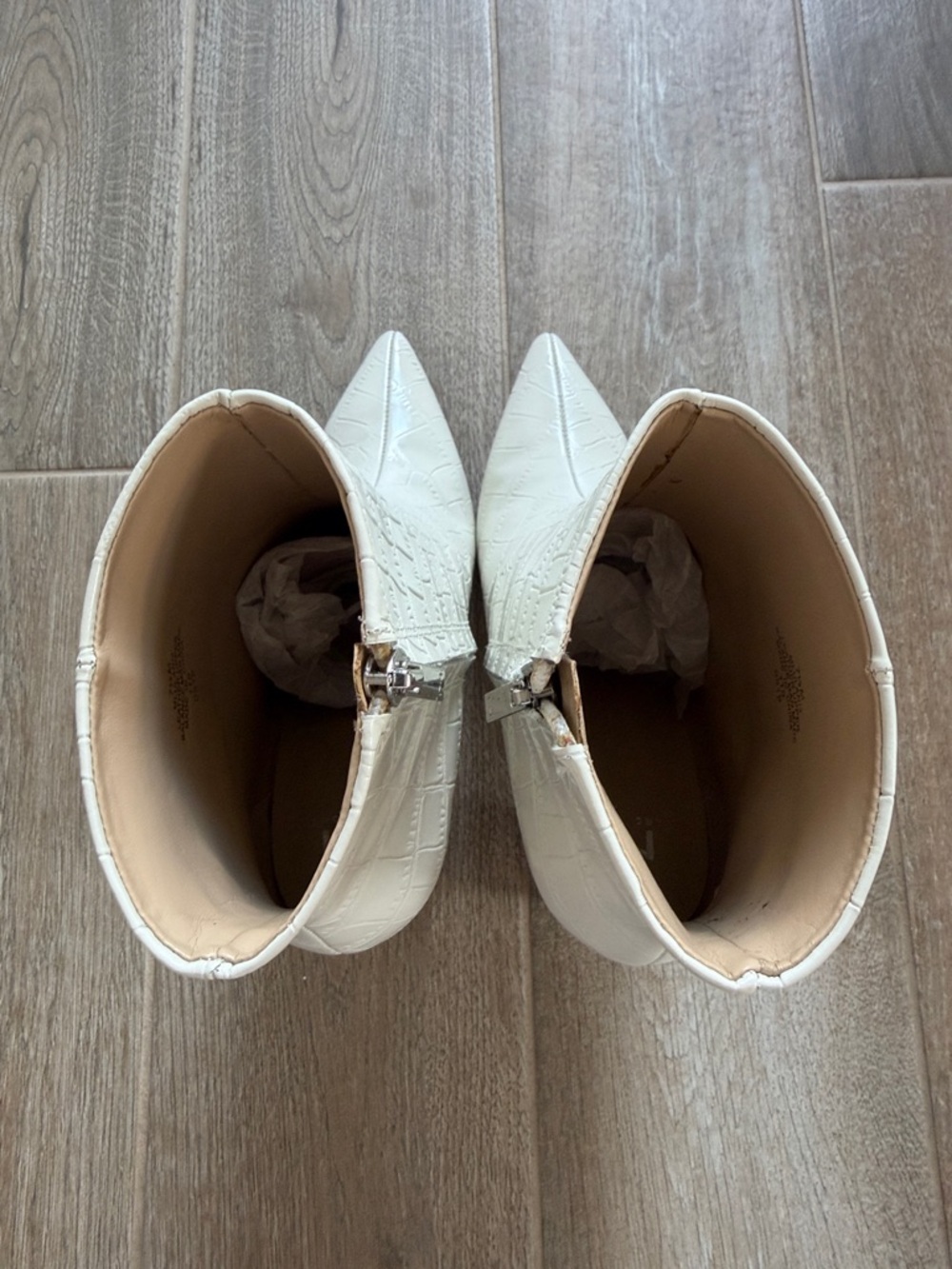Marc Fisher White Croc-Embossed Pointed Toe Booties - Picture 7 of 9